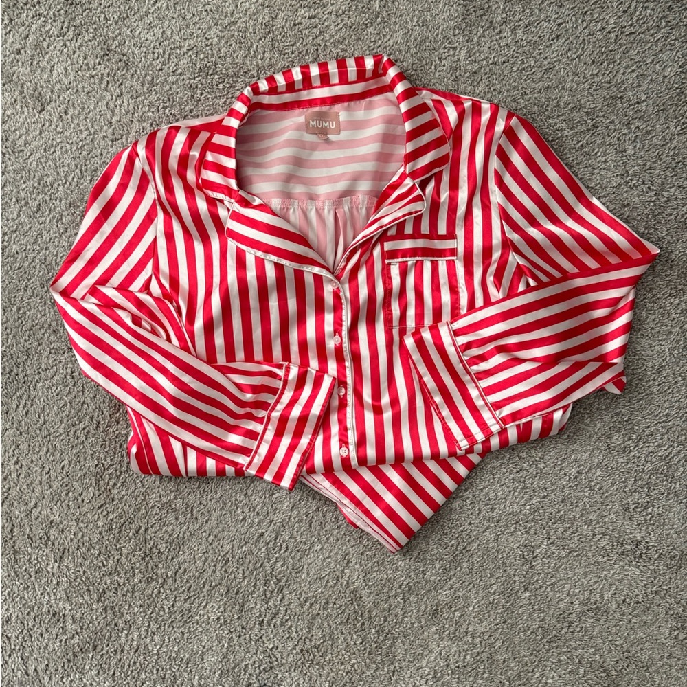 Show Me Your MuMu Classic PJ Set in Red and White Striped - Picture 4 of 5